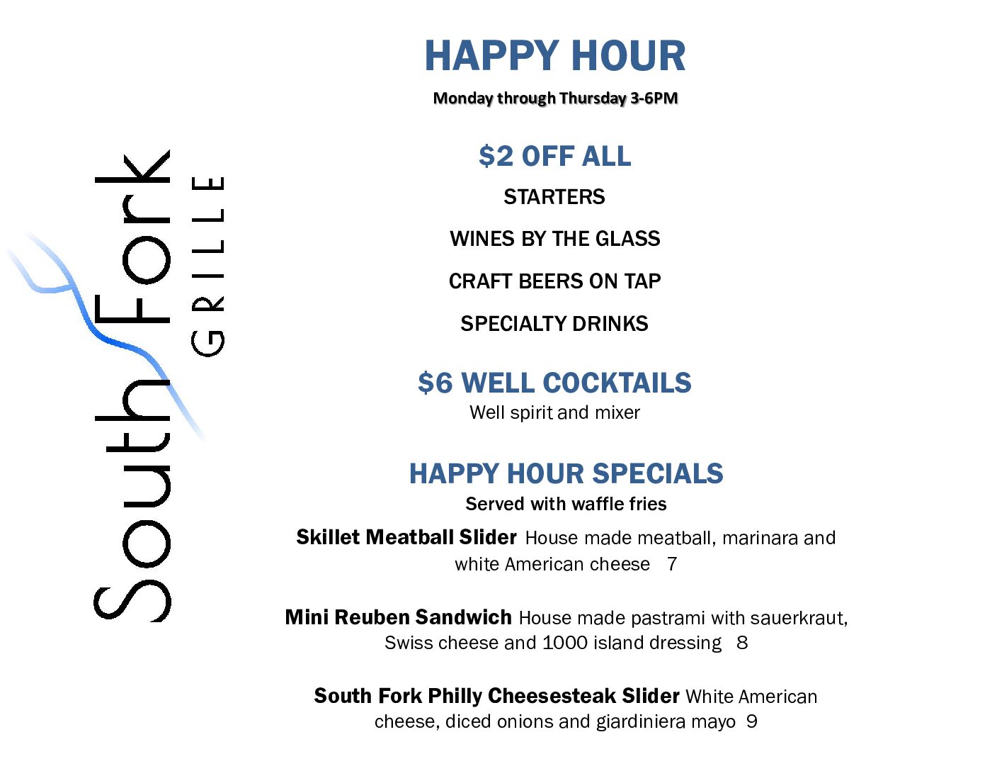 Happy Hour Menu South Fork Grille